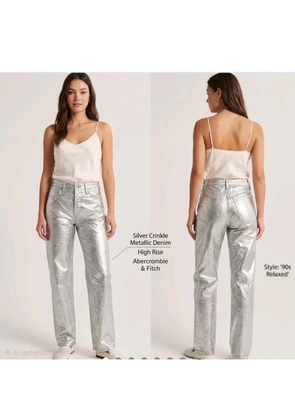 NWT Abercrombie & Fitch High Rise 90s Relaxed Jeans Metallic Silver 31/12